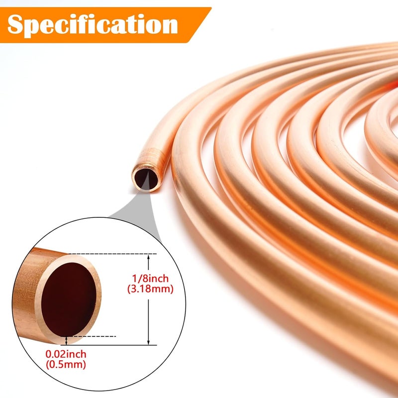 YuJingKey Copper Tubing 1/8" OD x 5 Ft, 99.9% C12200 ASTM B280 Copper Pipe, T2 Pure Copper Tube, Refrigeration ACR Tubing Seamless Soft Coil Round for HVAC System, Refrigerators, Industry, DIY - Image 3
